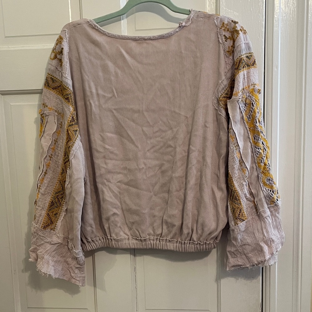 Free People Cross Country Top in Sand Size Medium Boho Cropped Long Sleeve - Picture 5 of 14